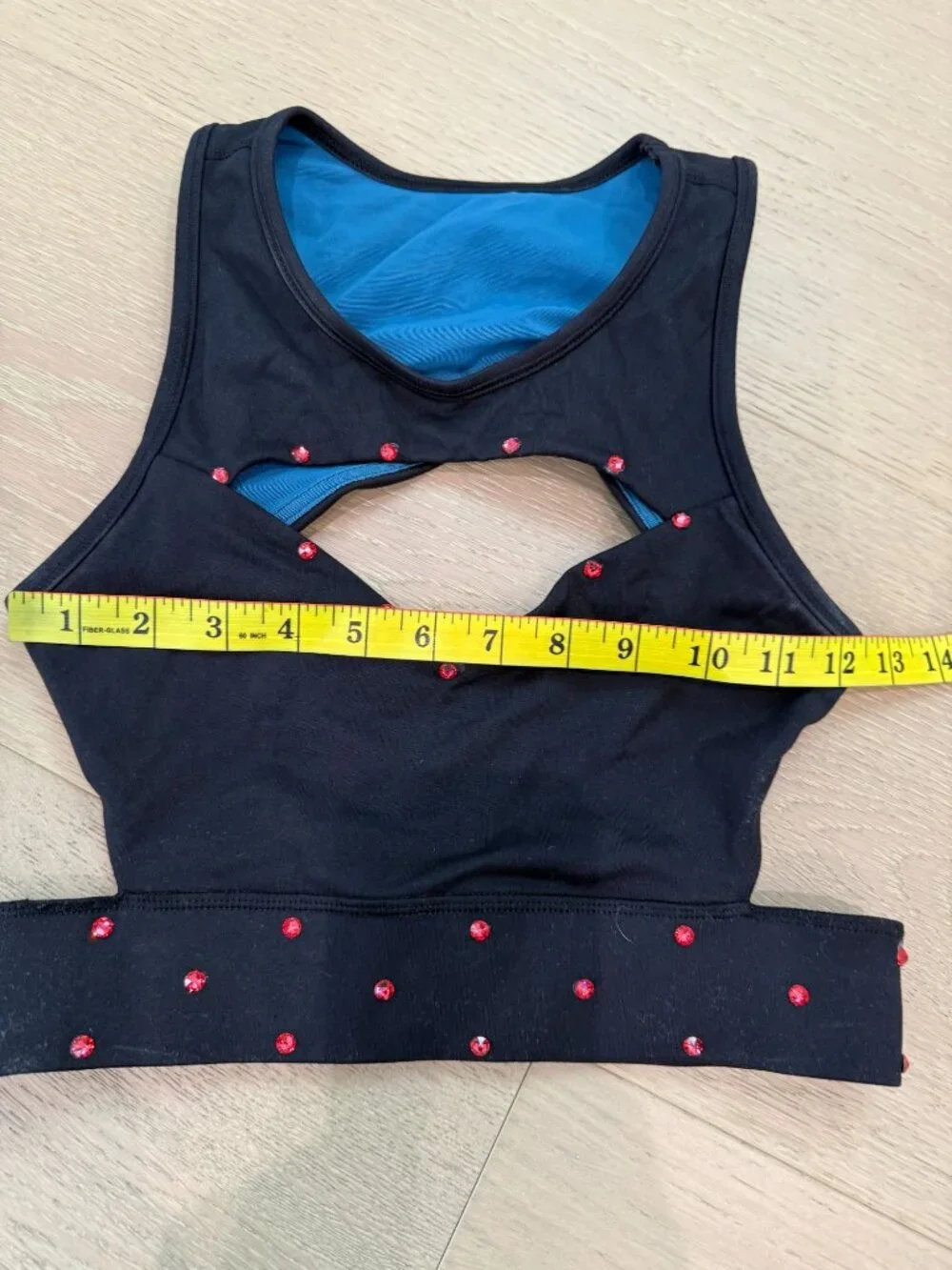Ivy Sky Dance Black Blue Rhinestone Cutout Crop Top SA Small Adult